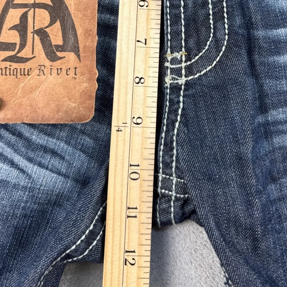 Antique Rivet Fashion Slim Mens Jeans 36x32 Dark Wash Studded Faux Croc Y2K NEW